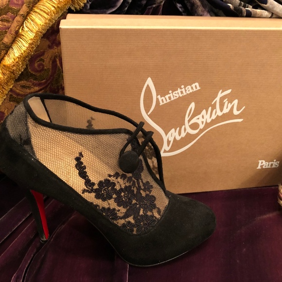Louboutin Black & Nude Suede Booties - Picture 4 of 8